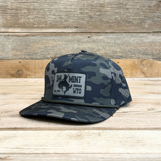 Flint to Black Leatherette Patch 5 Panel Snapback w/ Rope - Olive Camo/Olive Chainlink Rope