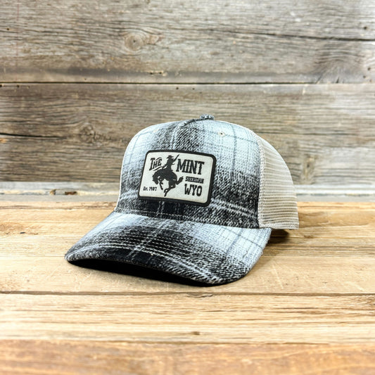 Marble Leatherette Patch 5 Panel Roadie Hat - Grey Wool Plaid