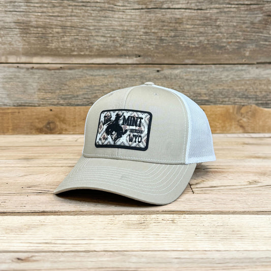 Quilted Southern to Black Leatherette Patch Hat - Khaki/White