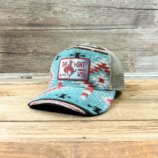 Silver Chrome/Red Vinyl Patch 5 Panel Roadie Hat - Aztec