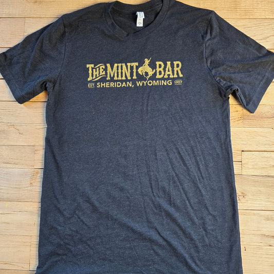 Black Heather Classic Tee with Metallic gold print