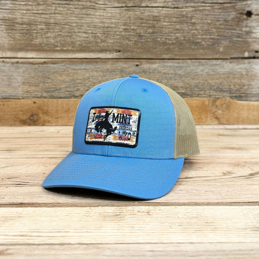 Aztec to Black Leatherette Patch Hat - Columbia Blue/Khaki
