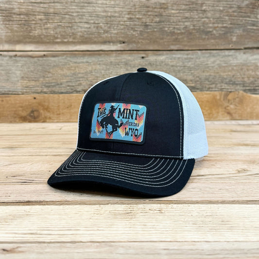 Beadwork to Black Leatherette Patch Hat - Black/White