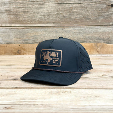Black to Gold Leatherette Patch 5 Panel Snapback w/ Rope - Black/Copper Chainlink Rope