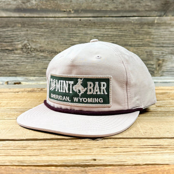Olive Emblem Patch Grandpa Hat - Pale Pink/Maroon
