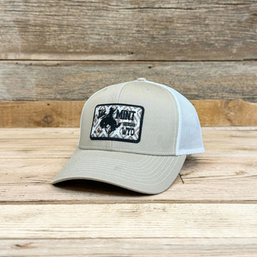Quilted Southern to Black Leatherette Patch Hat - Khaki/White