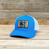 Serape to Black Leatherette Patch Hat - Cyan/White