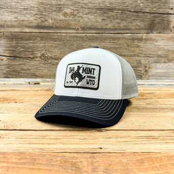 Striped Chrome Leatherette Patch Hat - White/Aluminum/Navy